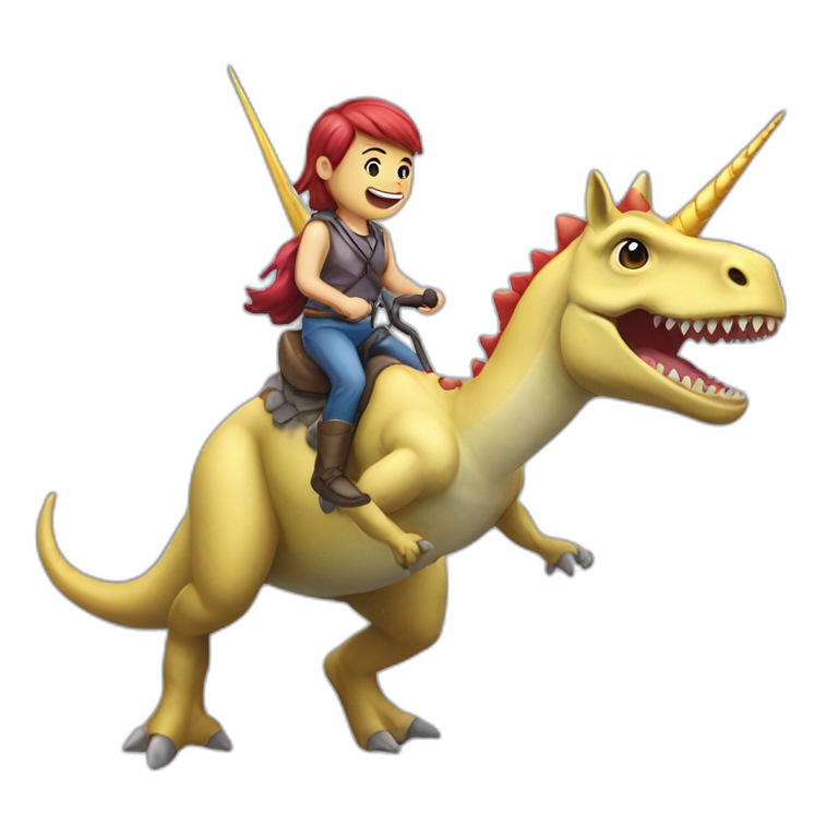 Unicorn riding a dinosaur emoji