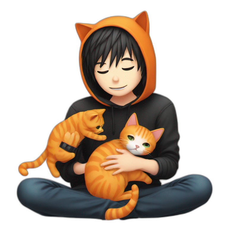 Emo boy petting orange cat emoji