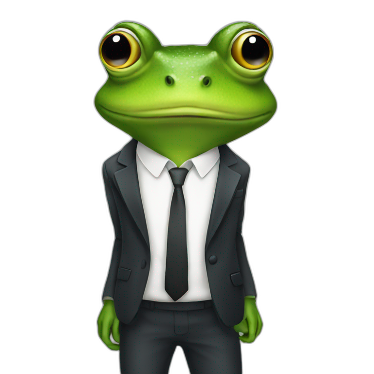 A frog wearing a suit looking straight emoji