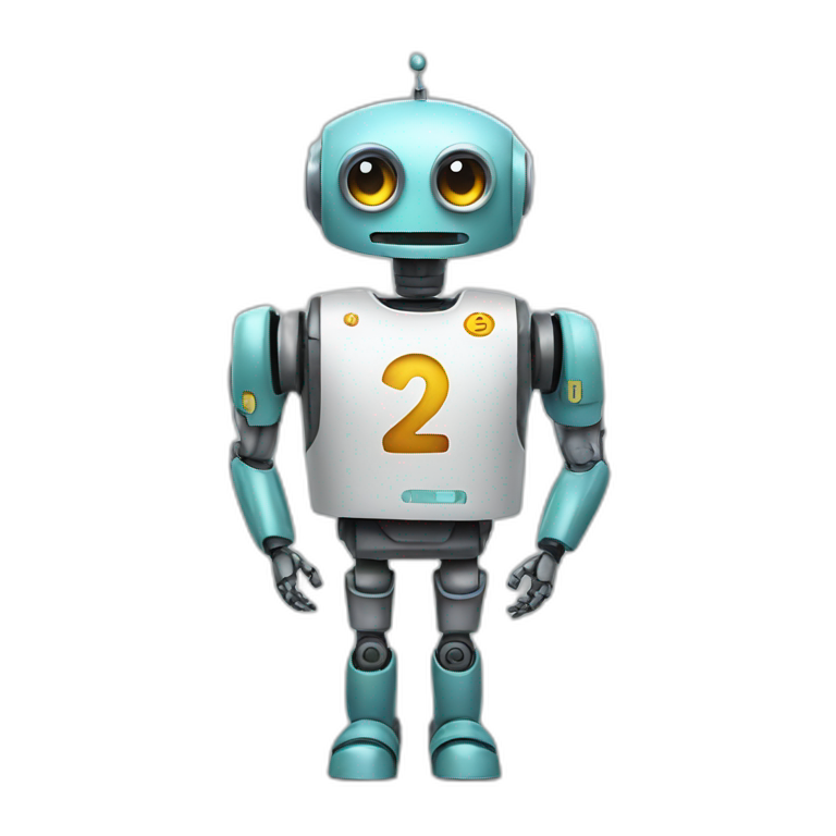 robot with a blouse with the number 2 written on it emoji