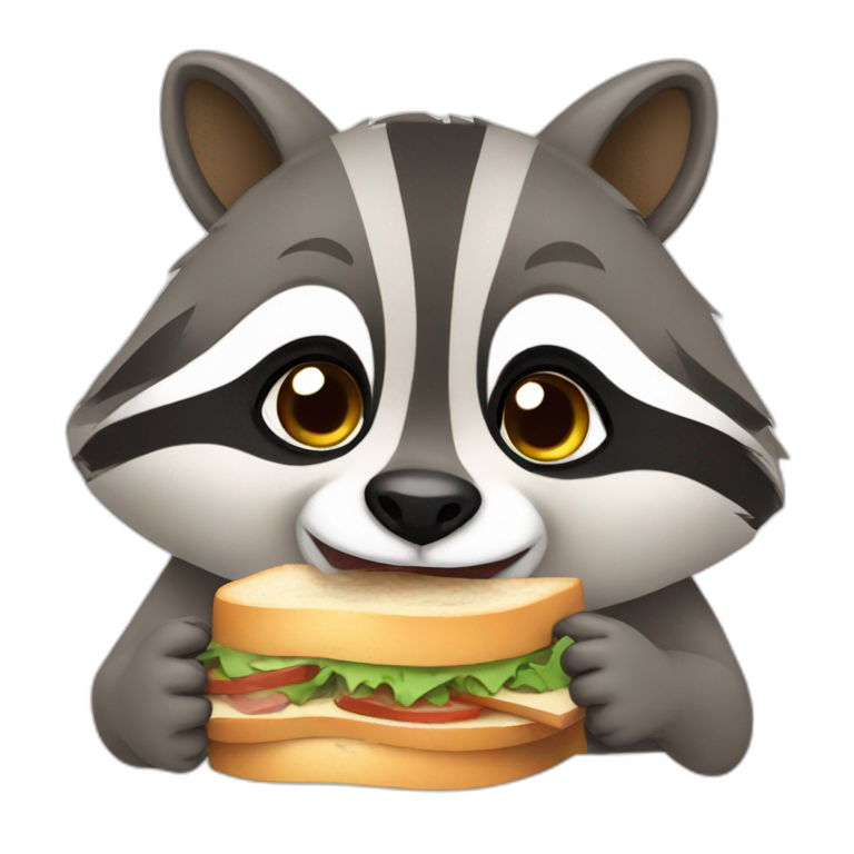 racoon happy eating a sandwich emoji