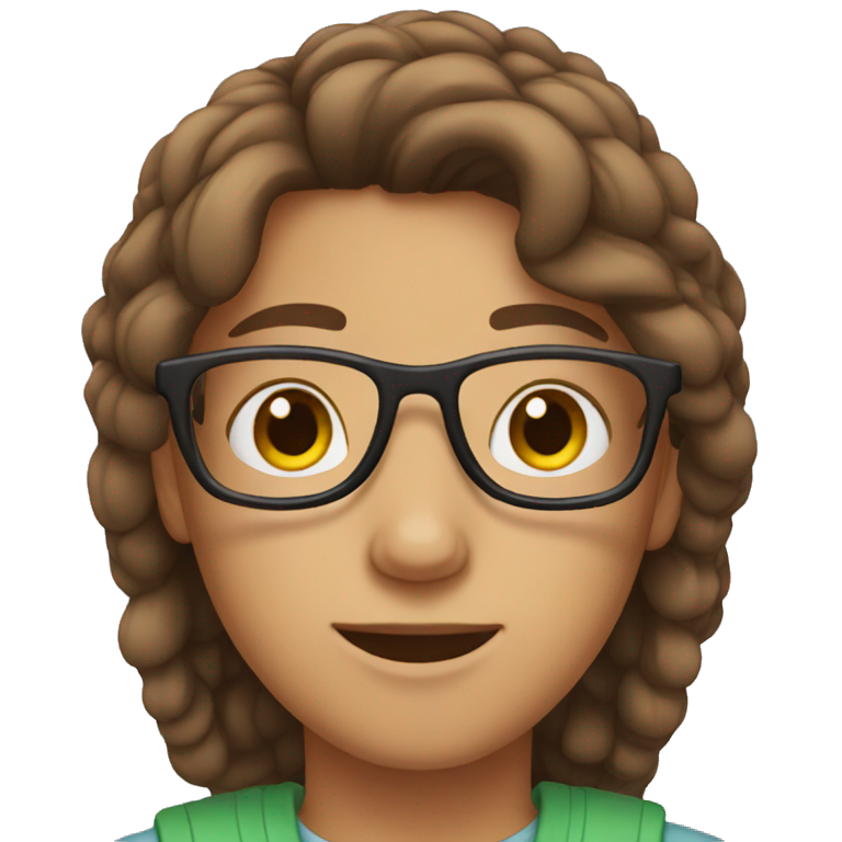 teen with brown middle part hair and glasses emoji