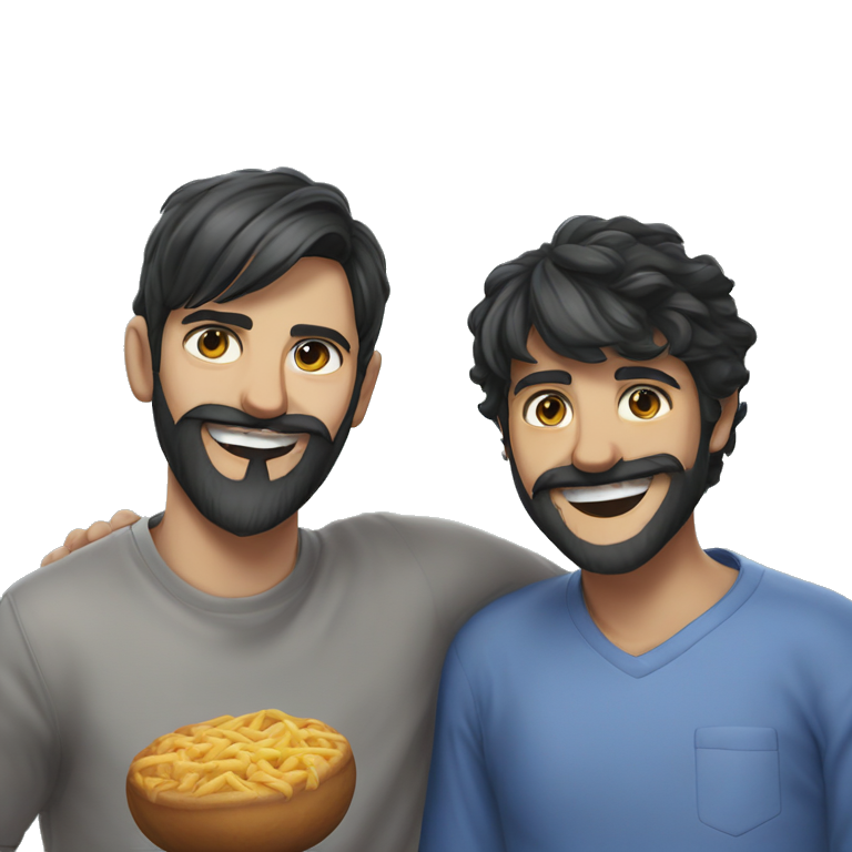 two boys holding snacks smiling emoji