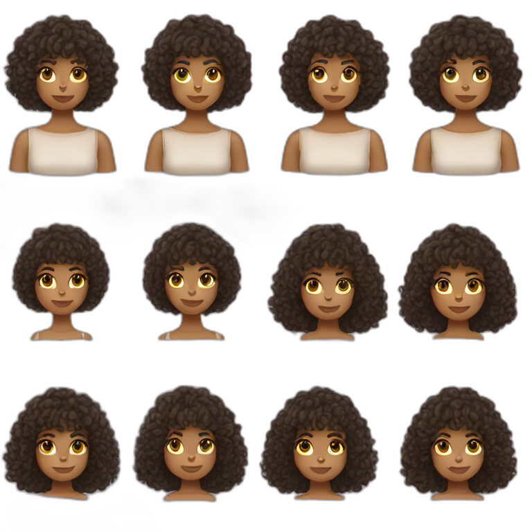 mixed girl with shoulder length curly hair with bangs emoji