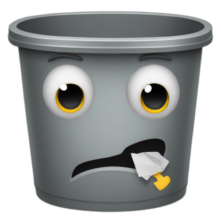 Trash bin with a face emoji