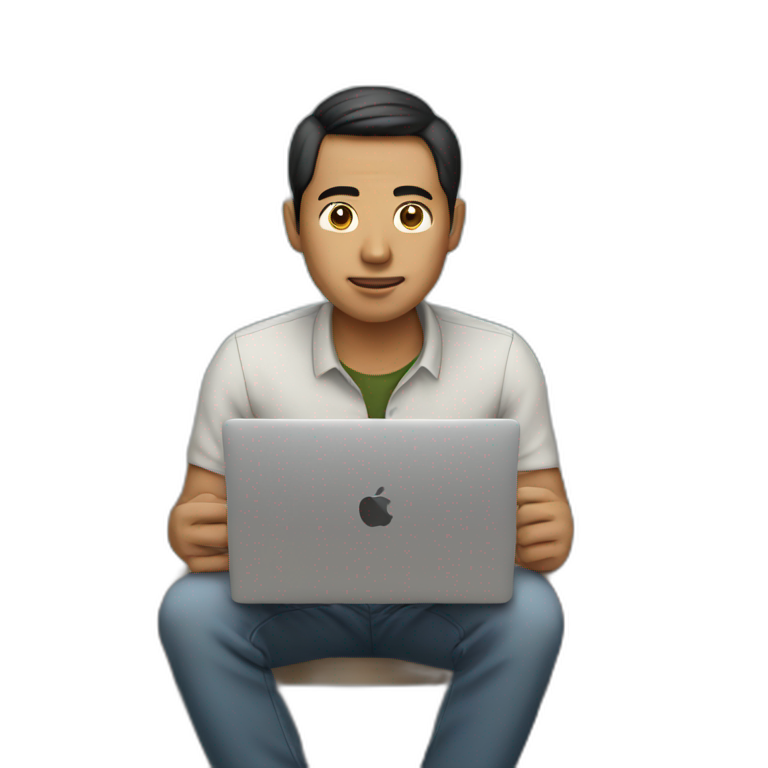 indonesian man doing coding in front of macbook emoji