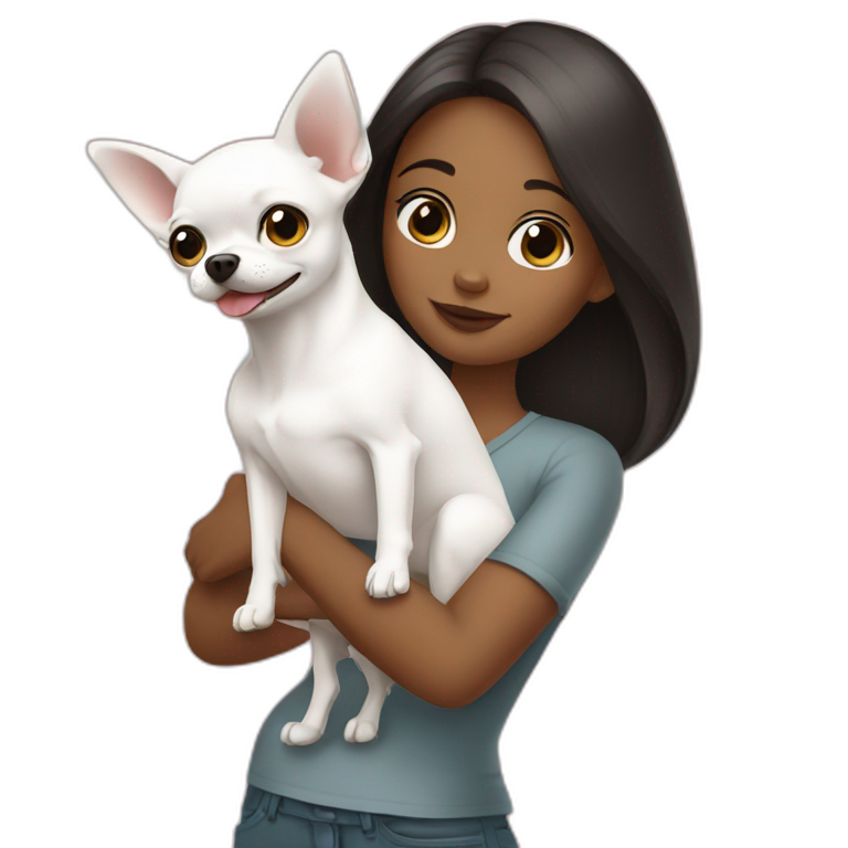 Girl holding white chihuahua  emoji