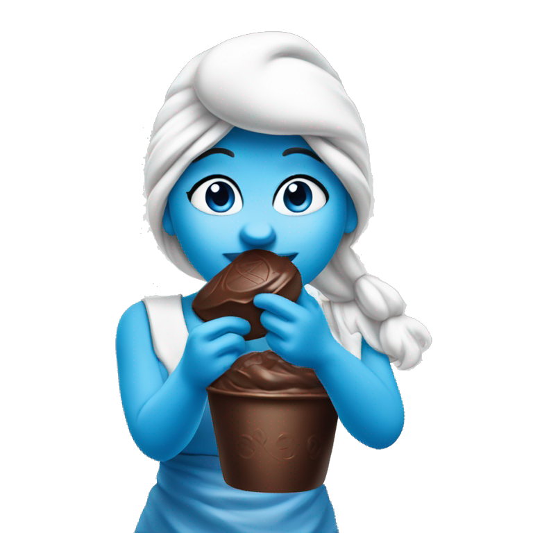 Female Smurf eating chocolate emoji