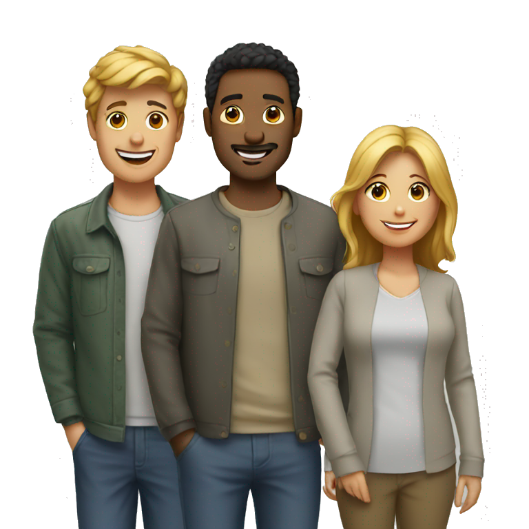 three people happy standing together  emoji