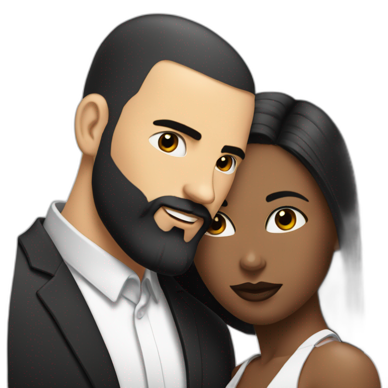 White-man-with-a-buzz -cut-black-hair-fade-and-a-black-beard-kissing-his -BLACK-woman-with-long-BLACK-straight-hair emoji