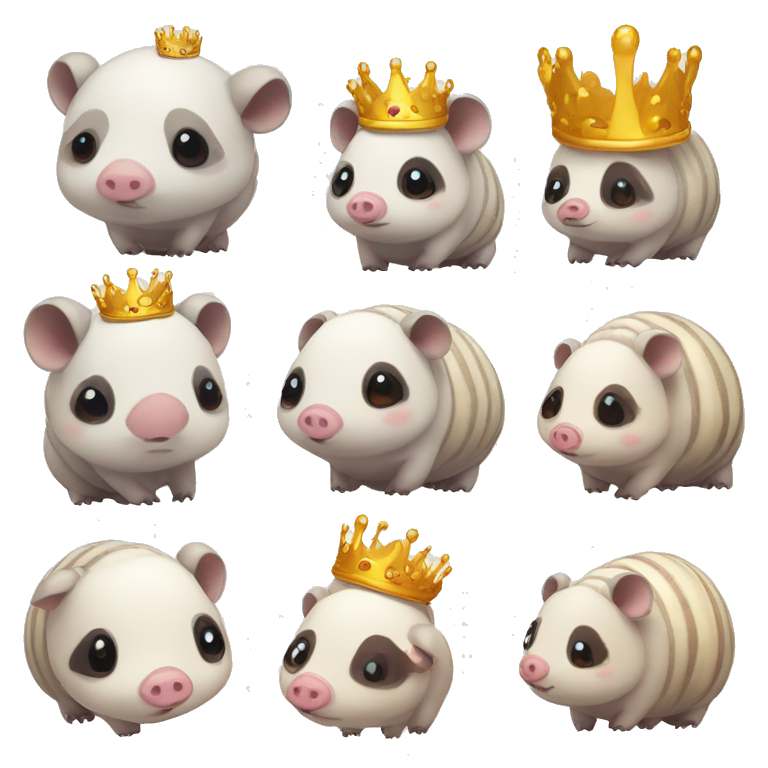 White chubby round armadillo pig panda centipede armadillo wearing a crown emoji