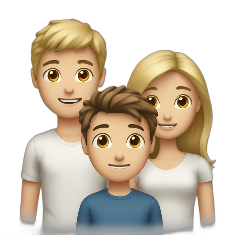 Blonde boy, brown haired boy, and brown haired girl emoji
