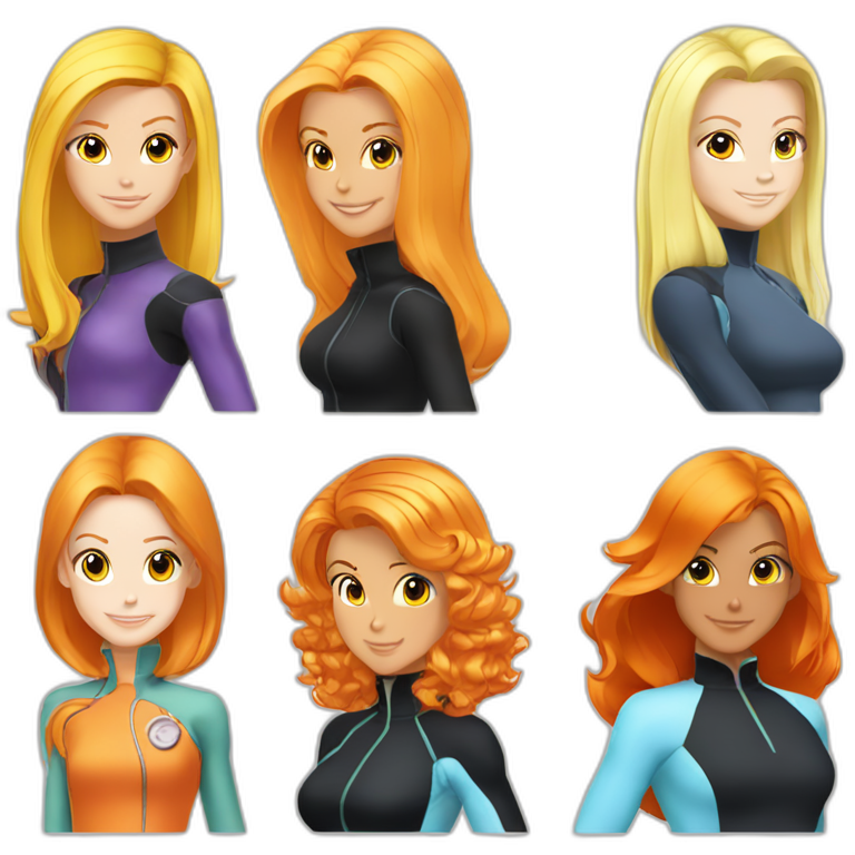 totally spies three girls blond hair black hair orange hair emoji