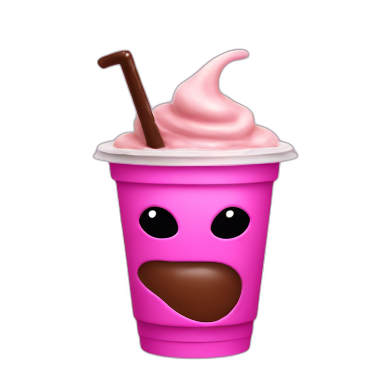 Evil pink alien with a hat on drinking chocolate milk emoji