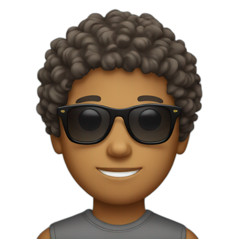 Boy with curly hair and sunglasses emoji