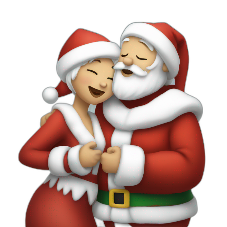 full body santa and mrs. claus kiss hug emoji