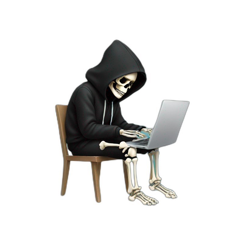 Skeleton programmer with laptop in black hoodie emoji