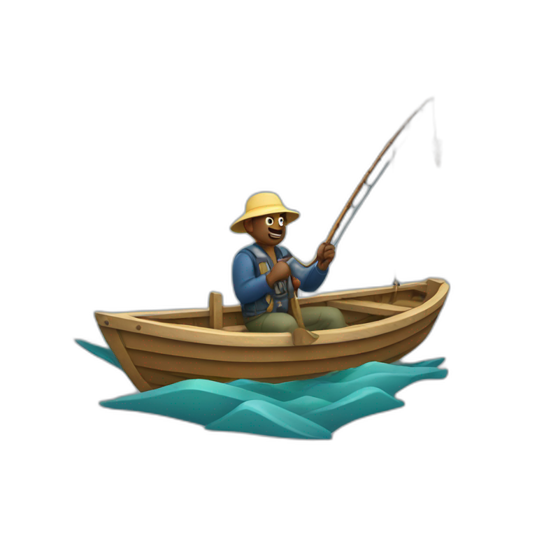 fisherman on a boat with a hook emoji