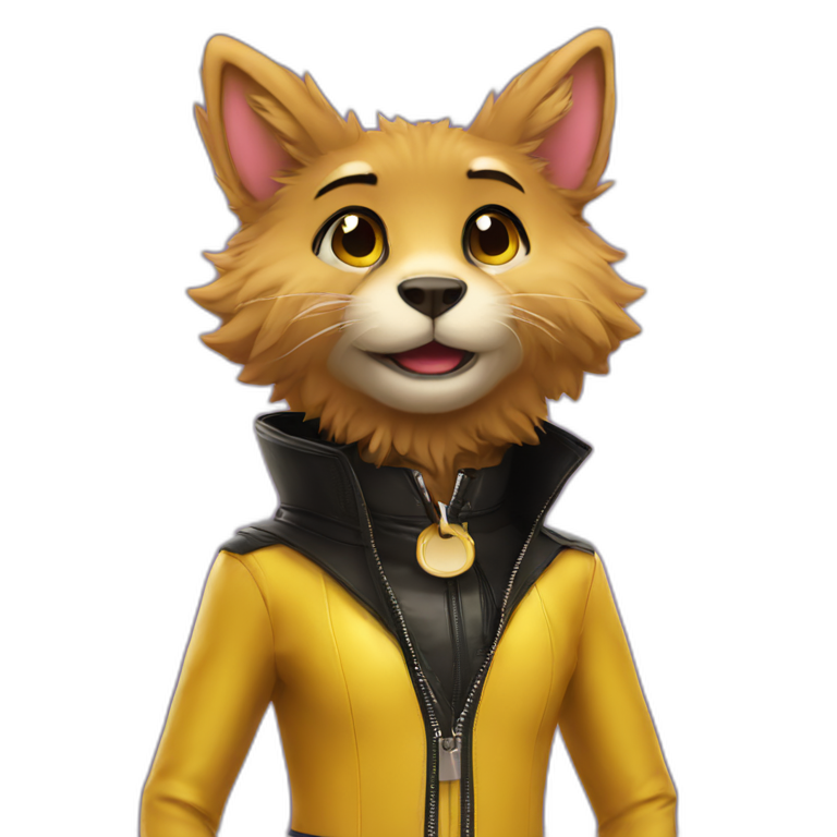 Furry posing in latex clothing with collar fashion emoji