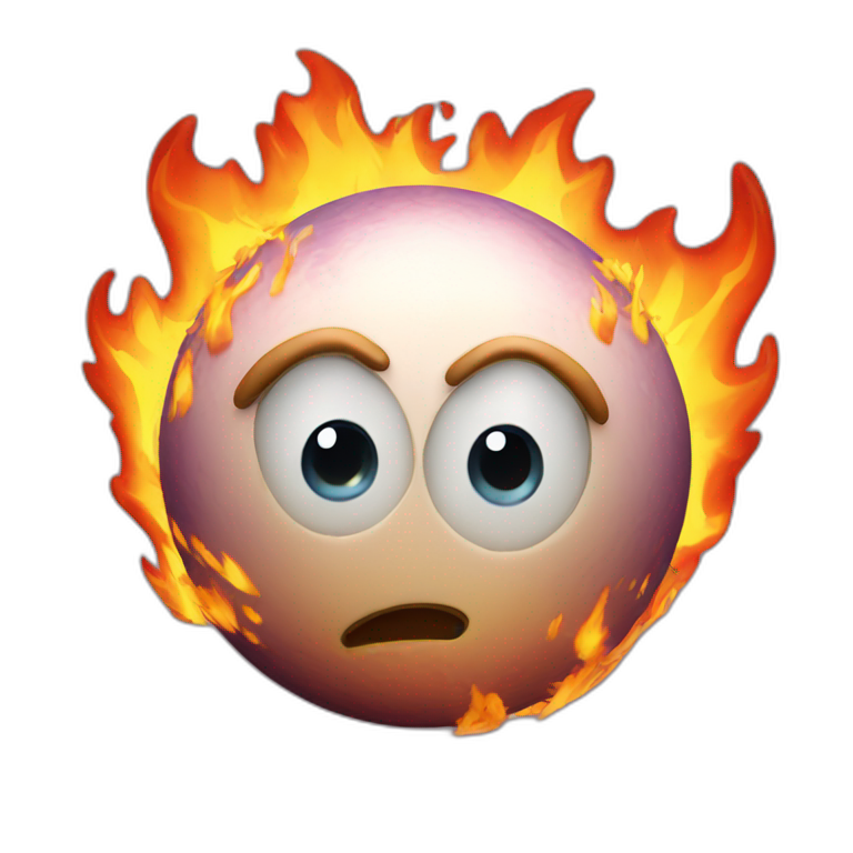 3d sphere with a cartoon fire texture with big beautiful eyes emoji