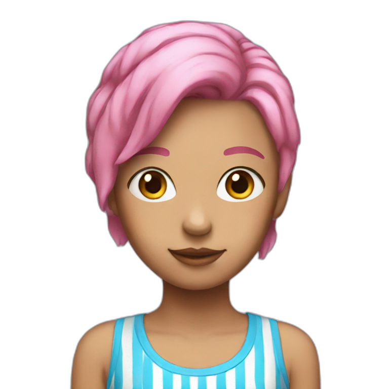 girl with pink hair with blue stripes emoji