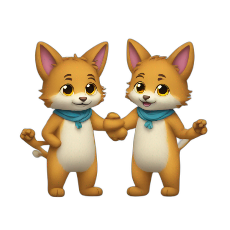Two gay furries holding hands emoji