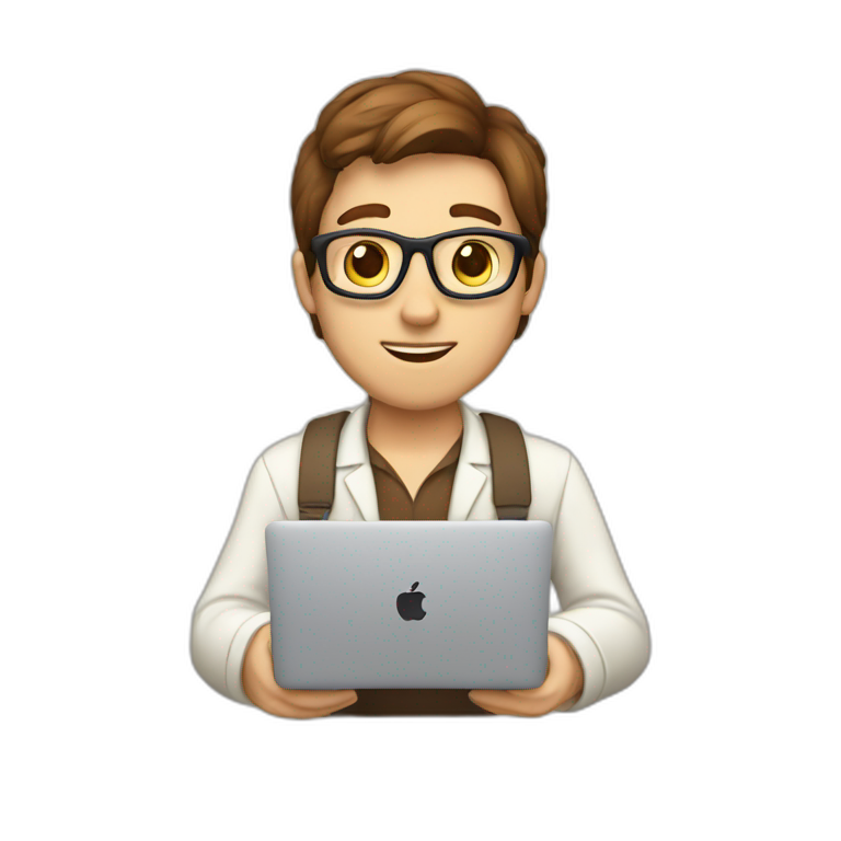 white programmer codes on macbook brown hair emoji