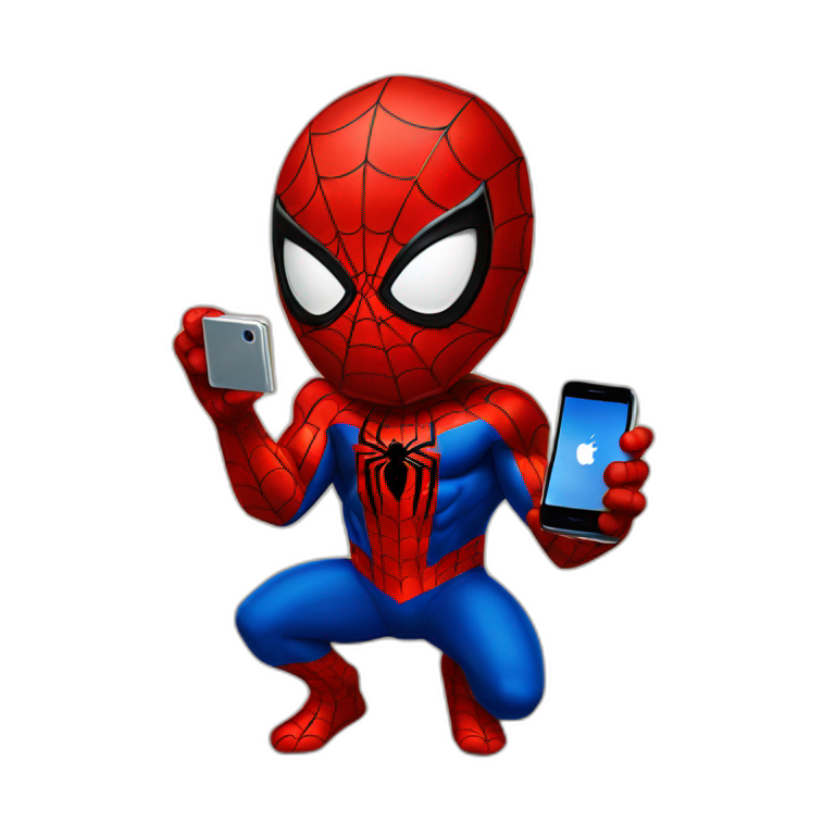 spiderman holding iphone emoji