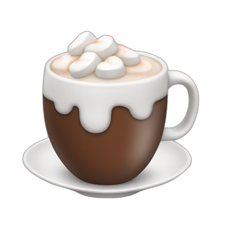 A mug of hot chocolate with marshmallows and whipped cream  emoji
