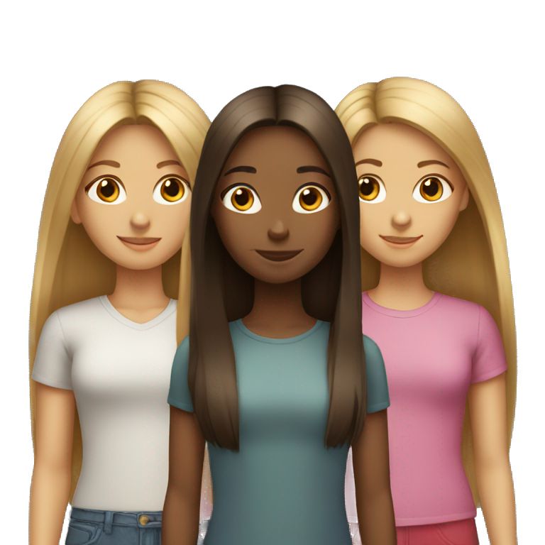 group of three girls with long straight hair emoji