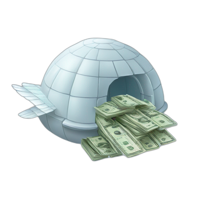igloo flying money with wings emoji