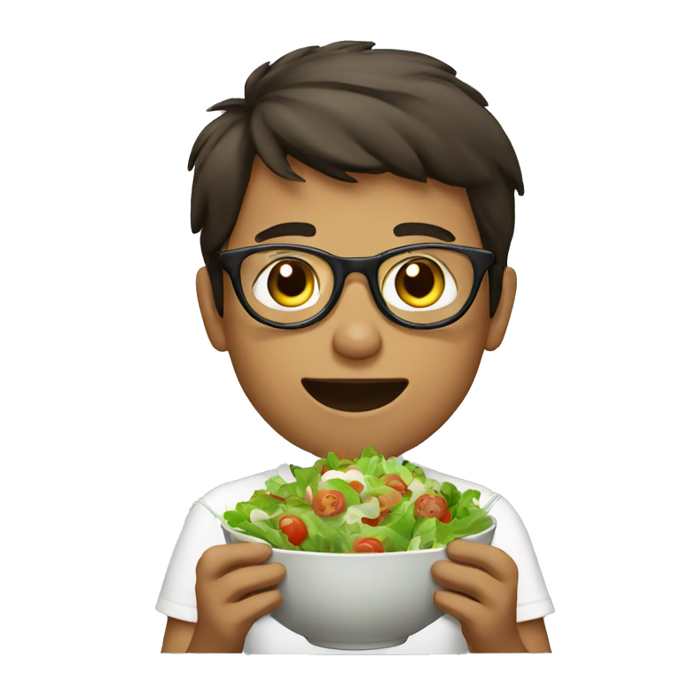 boy with glasses eats salad emoji