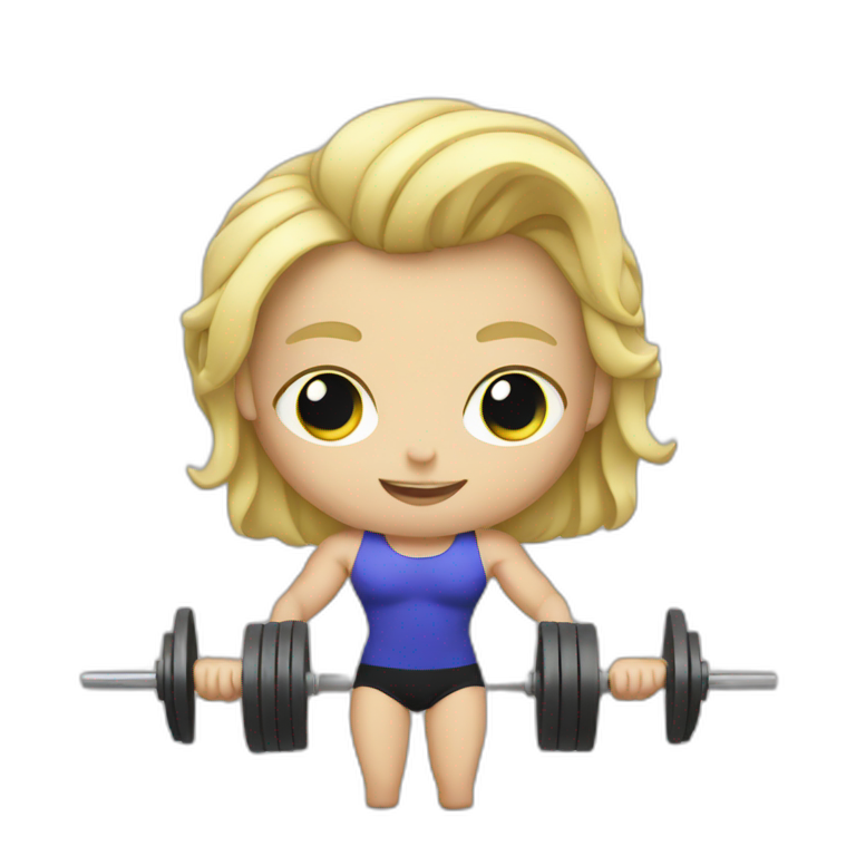 blonde weightlifter holding computer emoji