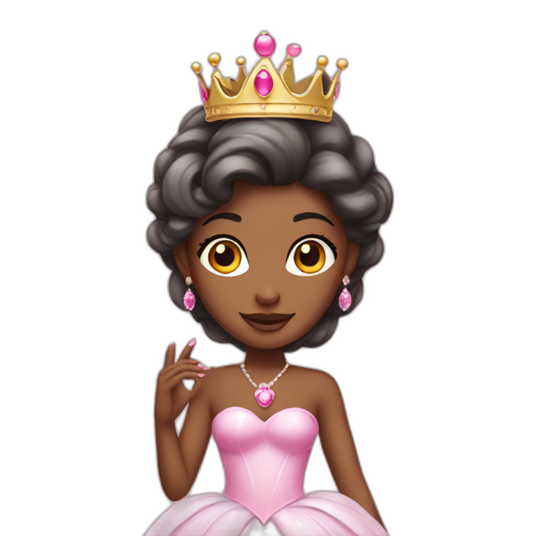pink princess with crown and princess dress showing pink nails emoji