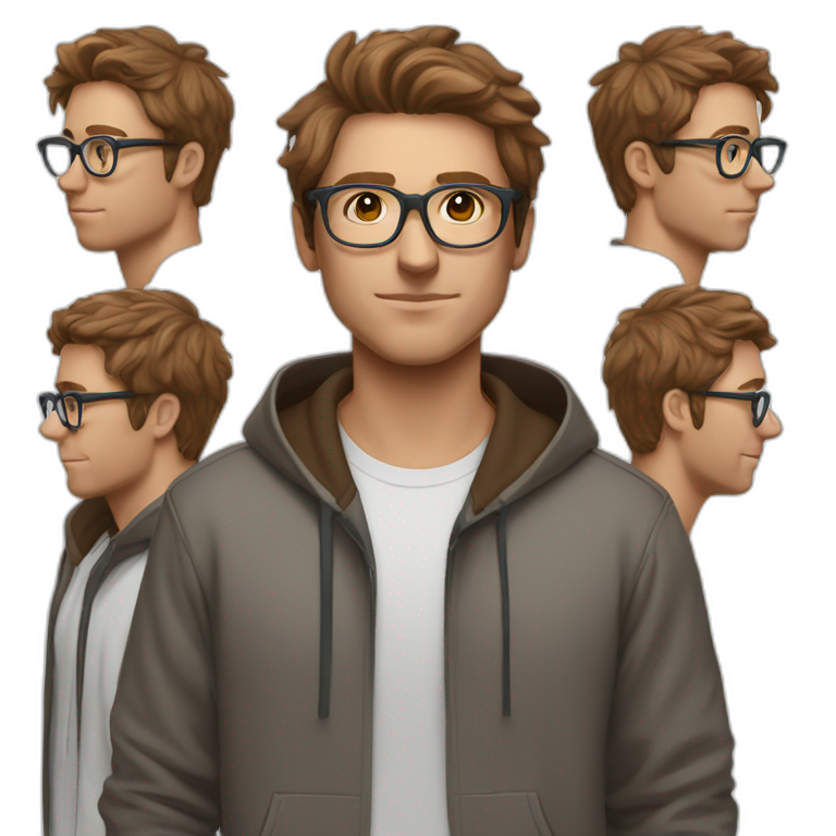 tech bro white male heart face messy brown tapered hair with clear plastic glasses and hoodie emoji