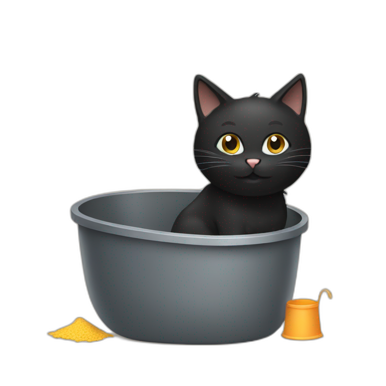black cat cleaning a litter box emoji
