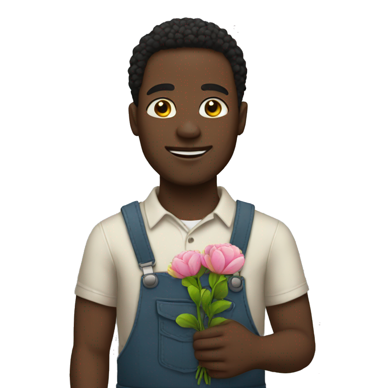 Black man with with flower in hands emoji