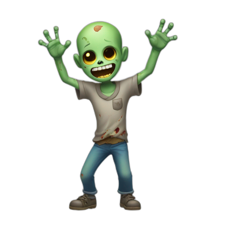 Happy zombie boy with both hands in the air emoji