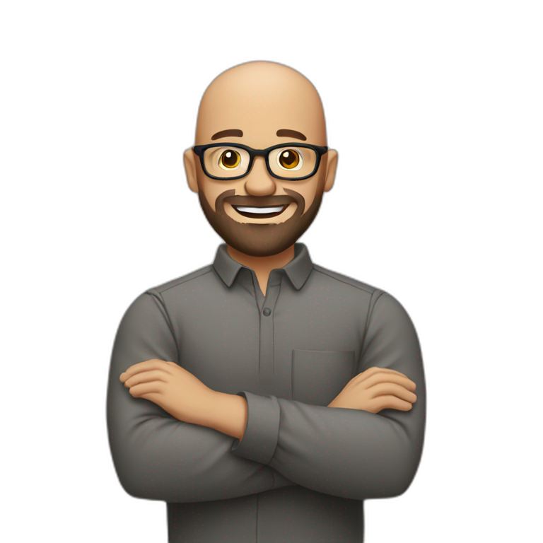 bald man with glasses and beard, rubbing hands and smiling emoji