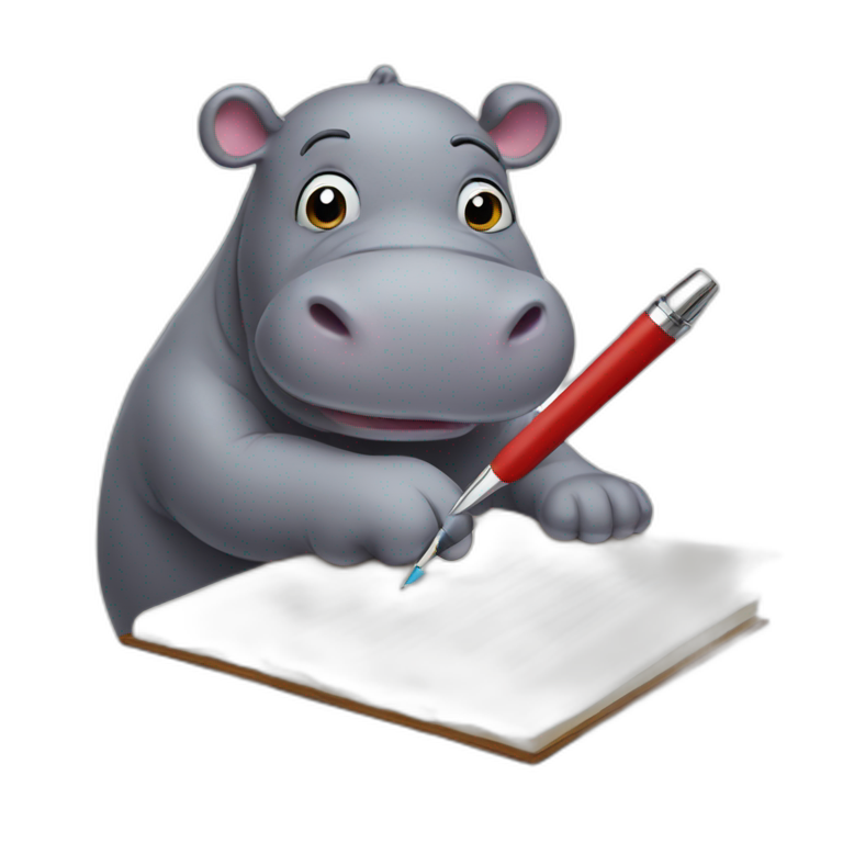 Hippo writing with a pen emoji