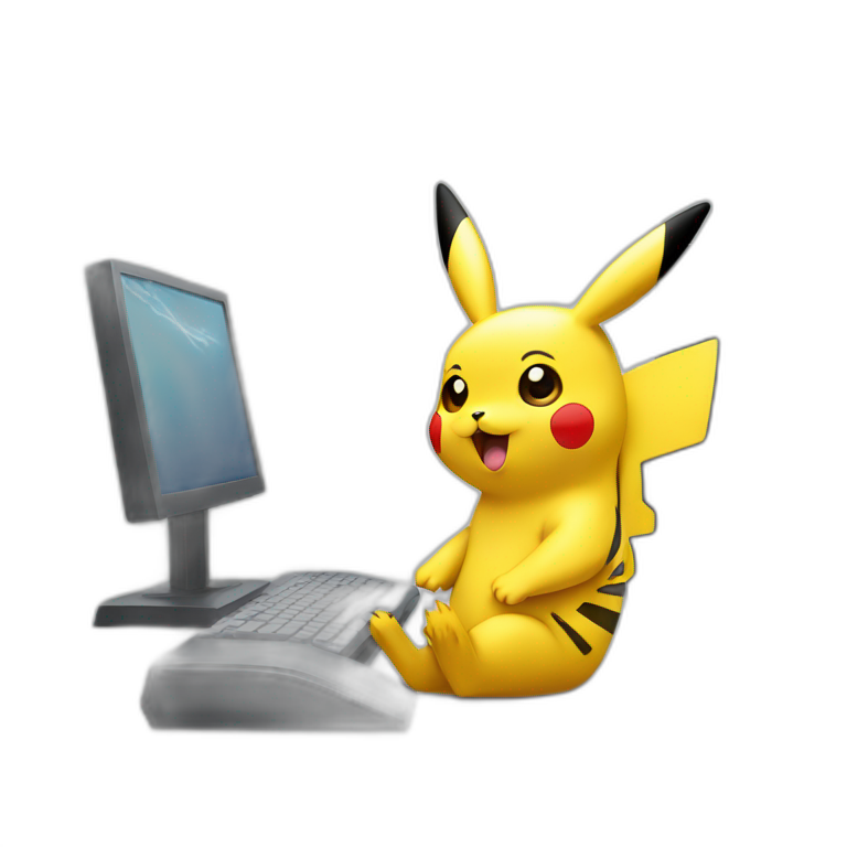 pikachu behind a computer emoji