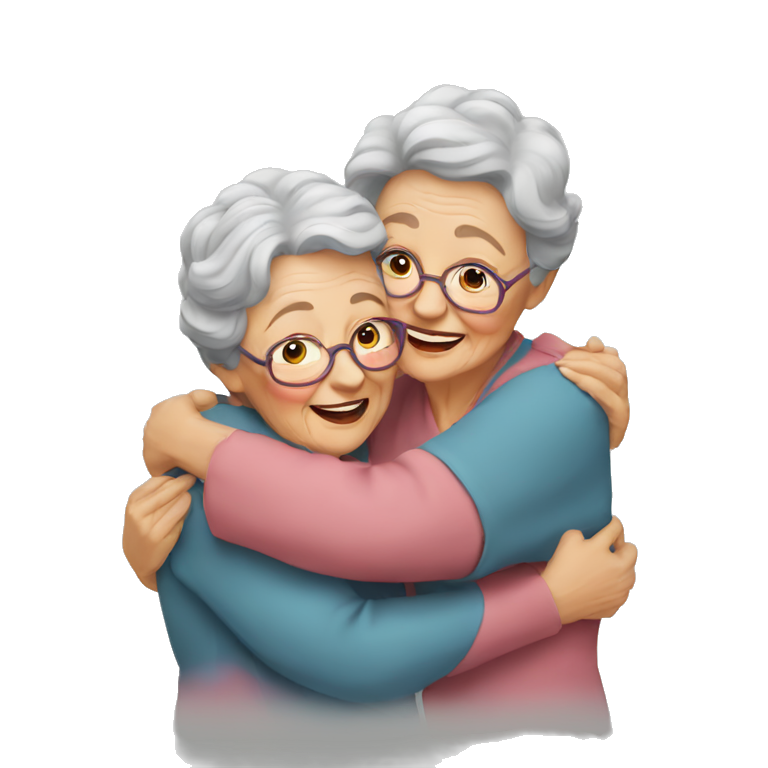 two grandmas hugging each other emoji