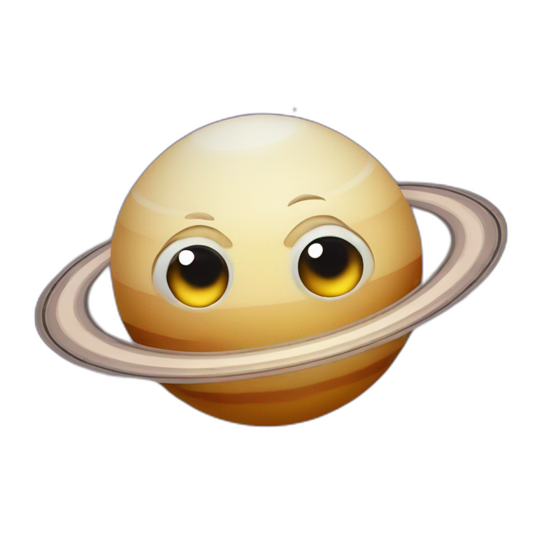 planet Saturn with a cartoon beautiful face with big kind eyes emoji