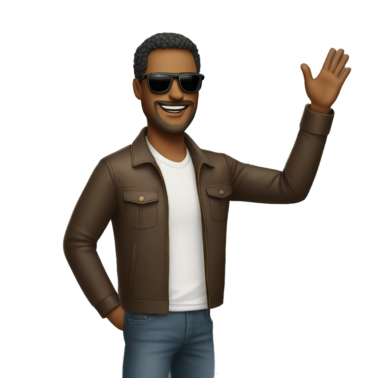 cool man standing on scene in sunglasses and raising one hand emoji