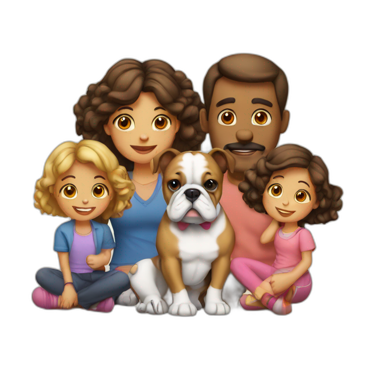 father-mother-two-daughters-bulldog-dog-black emoji