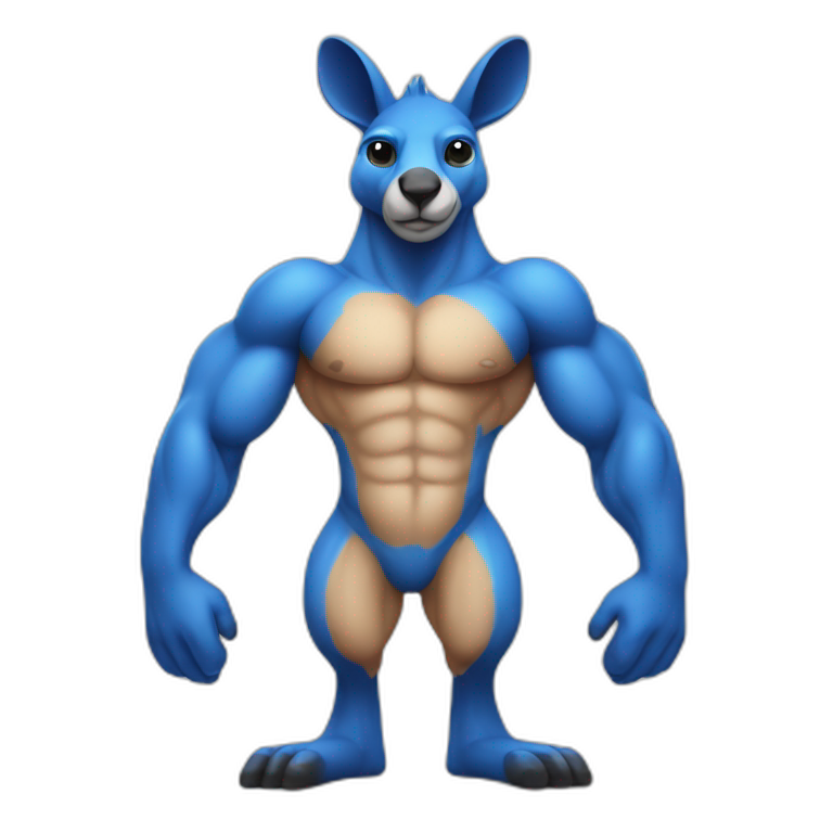 Blue coloured kangaroo body builder adult blue body emoji