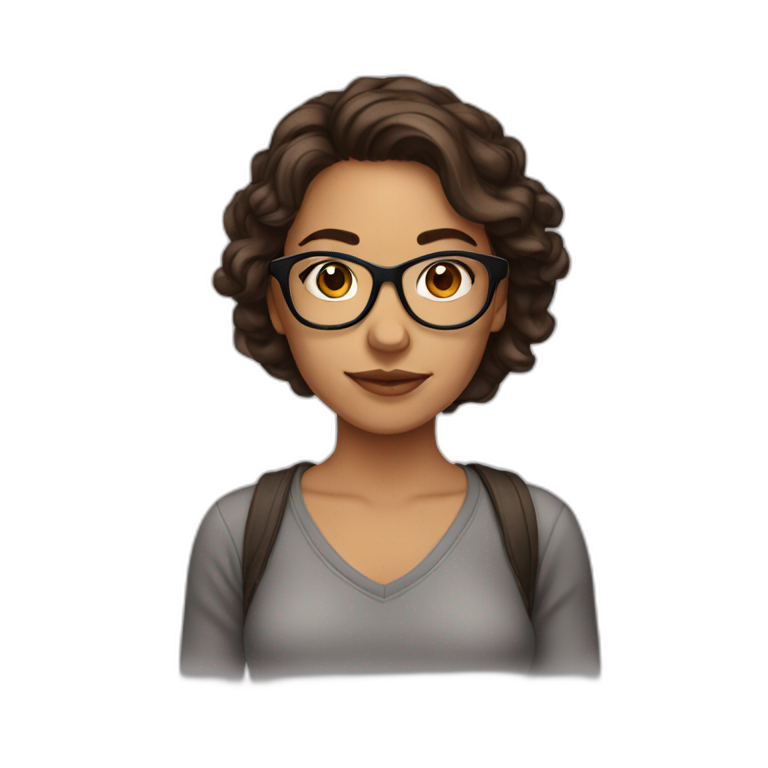 27 year old woman with glasses brown hair and latin emoji
