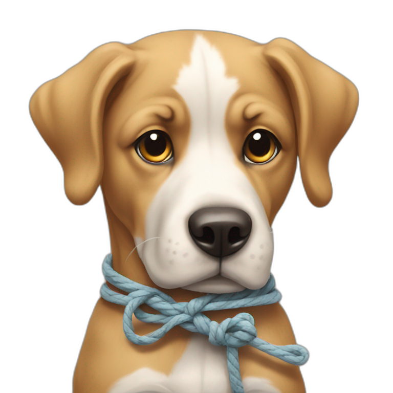 dog tied up by rop emoji