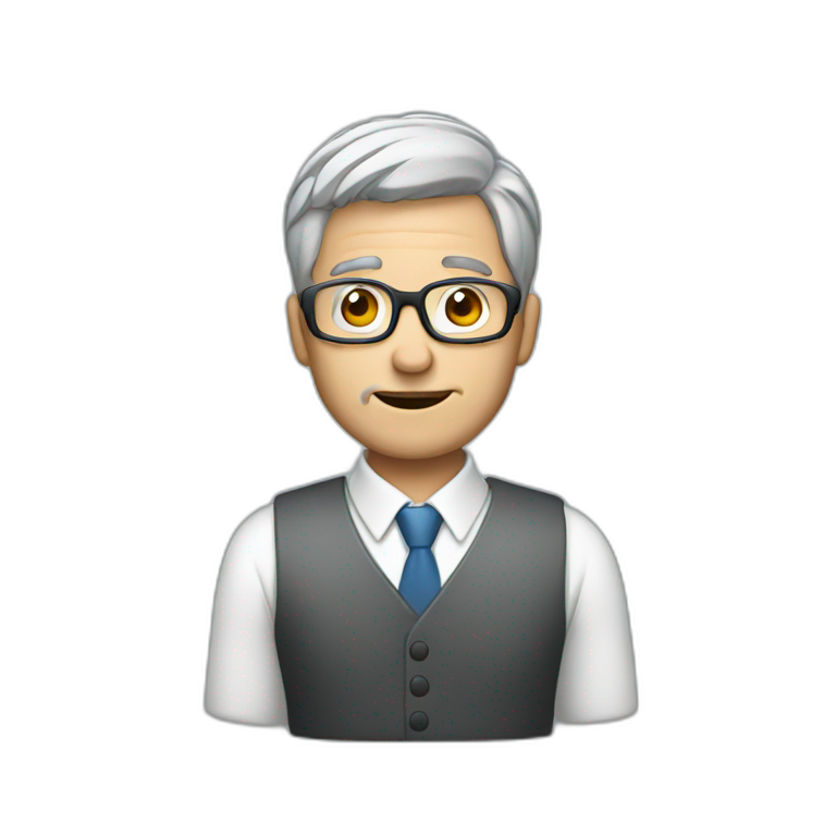 man grey hair taking professional picture with cell phone emoji