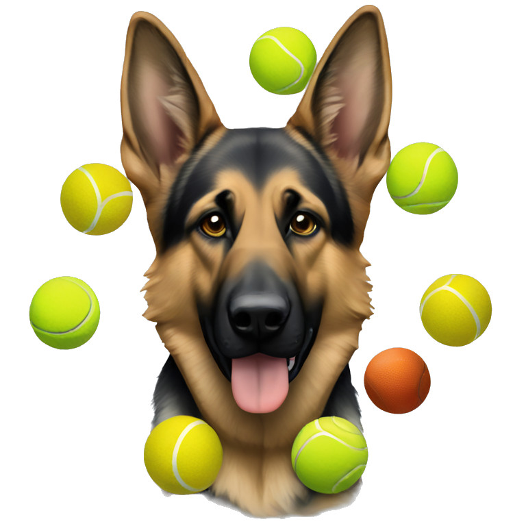 German shepherd with Olympic rings and tennis balls emoji AI Emoji Generator